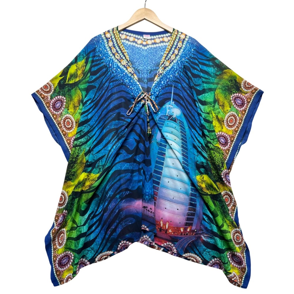Vintage Kaftan Beach Cover Up Embellished Boho Chic Festival La Vina‎ One Size